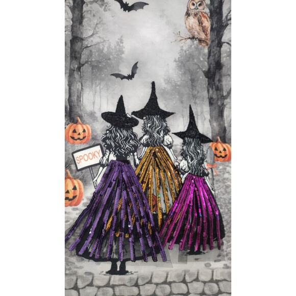 Rachel Zoe Halloween 3 Witches~ Sequins~ Table Runner 16" X 72" NEW - Picture 1 of 6